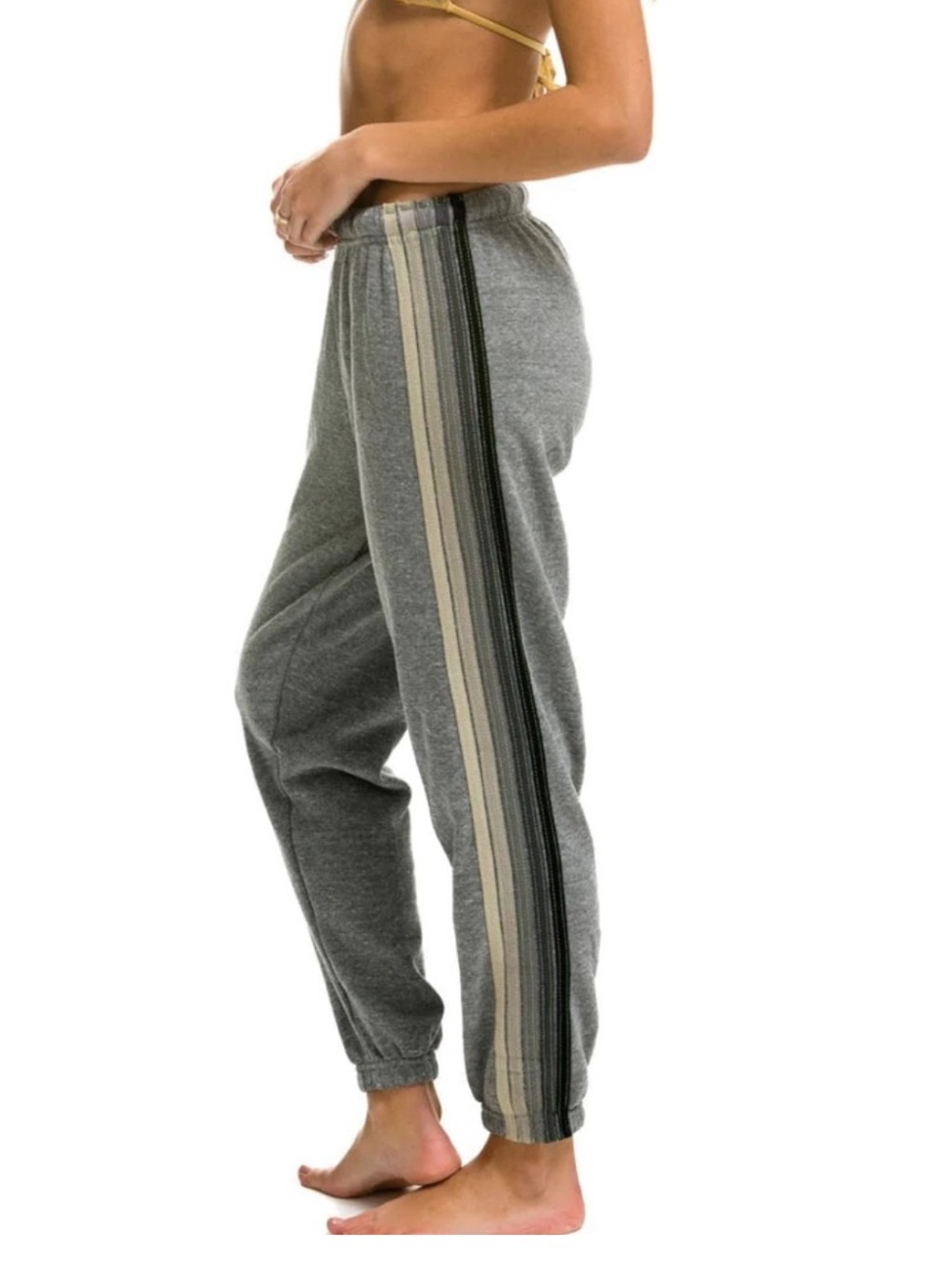 Aviator Nation Gray Track Pants with Beige & Black Side Stripes